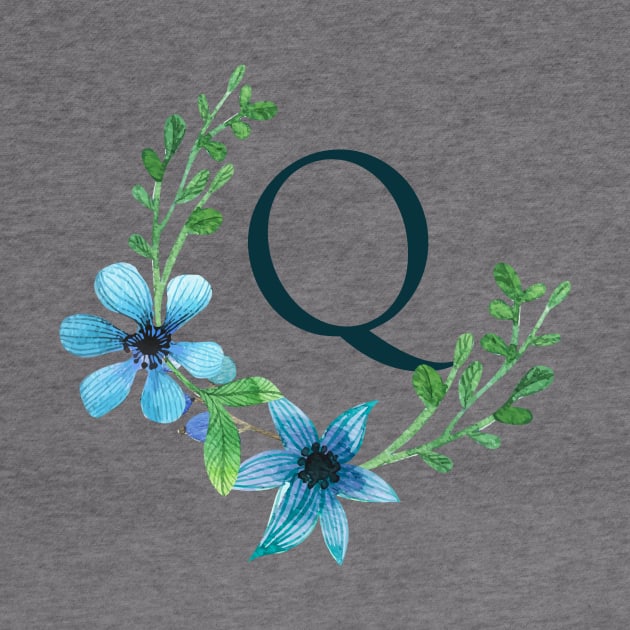 Floral Monogram Q Pretty Blue Flowers by floralmonogram